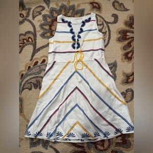 Tory Burch Embroidered White Dress with Blue and Yellow Accents